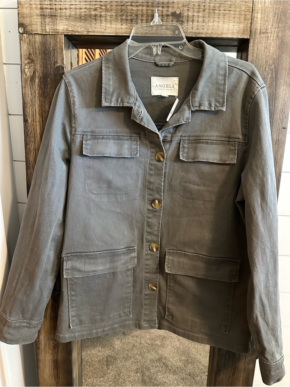 Angels Forever Young size M Women’s Utility Jacket Gray Olive 4 Pocket Cotton